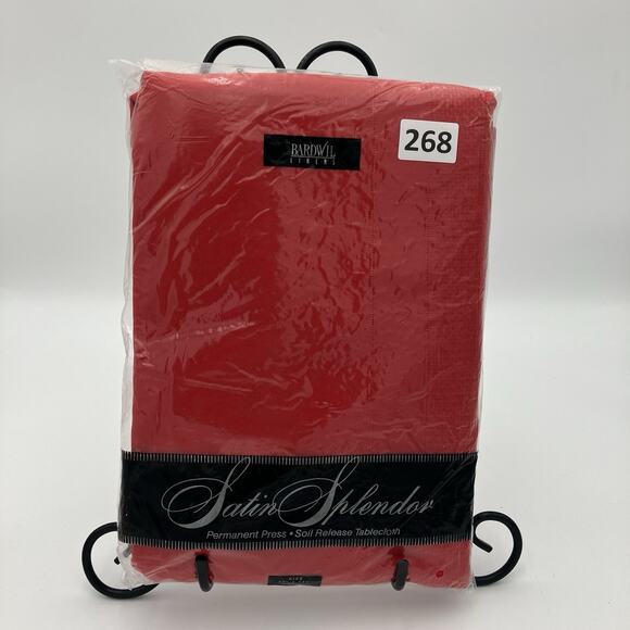 NOS Bardwil Linens Satin Splendor Soil Release Tablecloth 60x140” Oblong Red - Picture 2 of 4